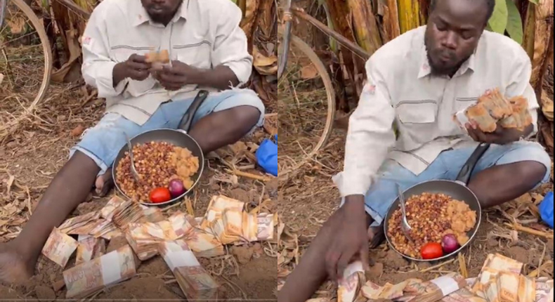 Mulamwah flaunts bundles of Cash as he eats Githeri in the Village