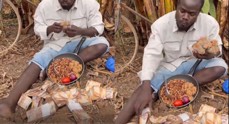 Mulamwah flaunts bundles of Cash as he eats Githeri in the Village