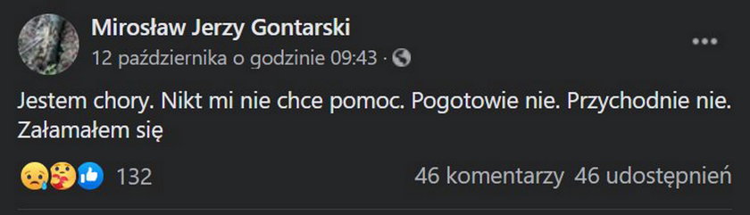 Ostatni wpis Mirosława Gontarskiego na Facebooku