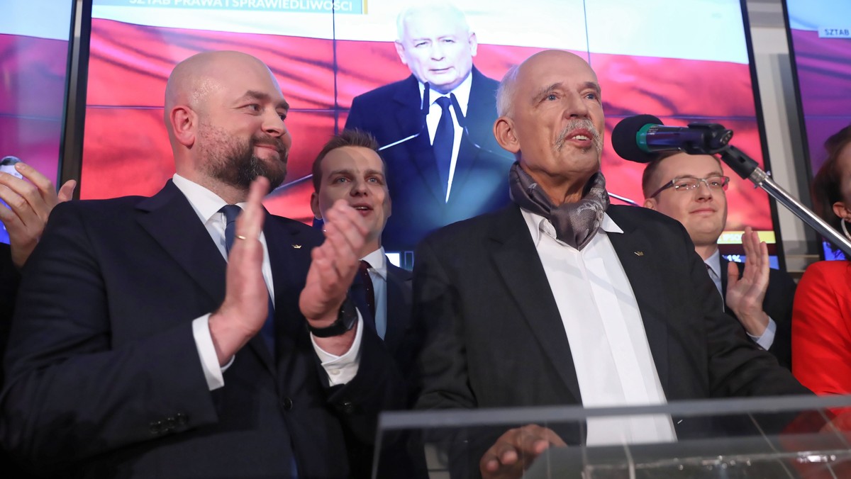 Konfederacja. Prezes partii KORWiN Janusz Korwin-Mikke, prezes Ruchu Narodowego poseł Robert Winnicki, Jakub Kulesza i Bartłomiej Pejo