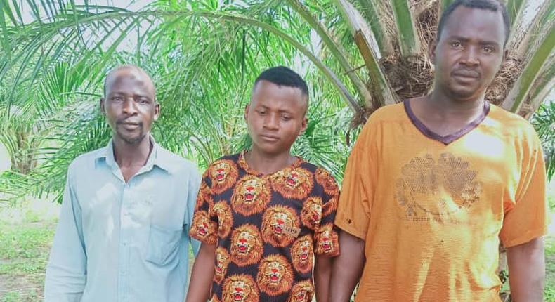 The three farmers rescued by Troop of Operation Thunder Strike in Kaduna on Wednesday. Pic /NAN
