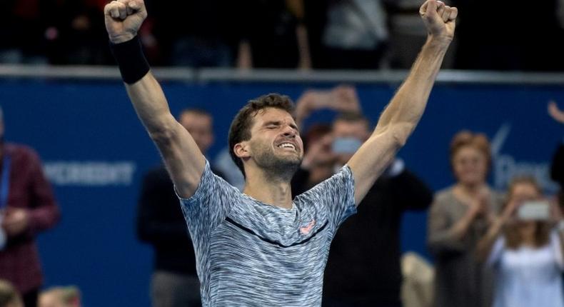Bulgaria's Grigor Dimitrov reacts after beating Belgium's David Goffin in Sofia, on February 12, 2017