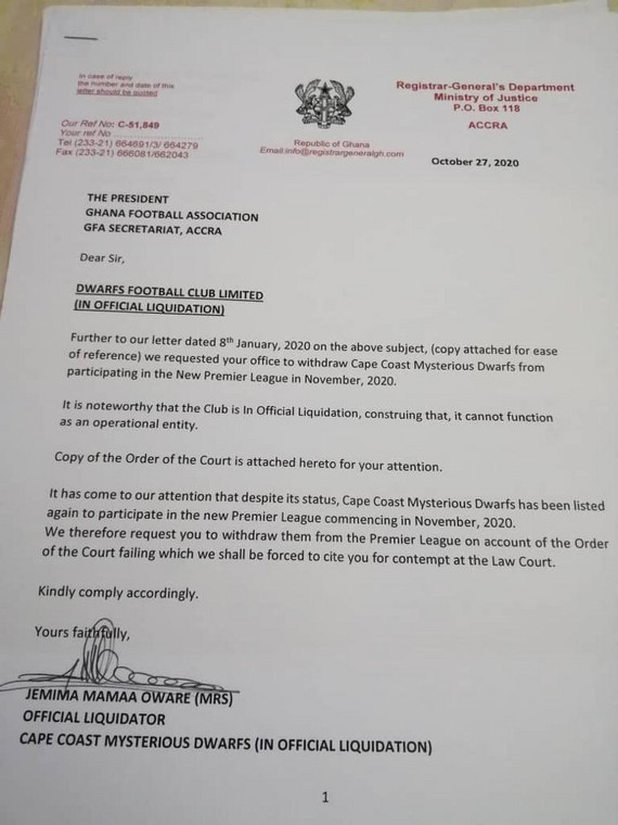 Letter to the GFA