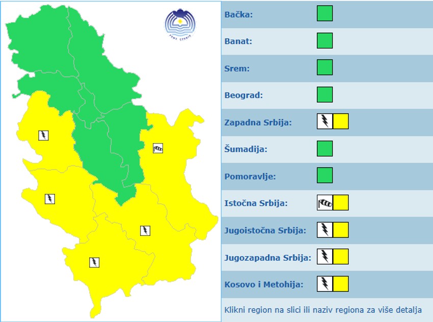Meteoalarm za četvrtak, 28. maj