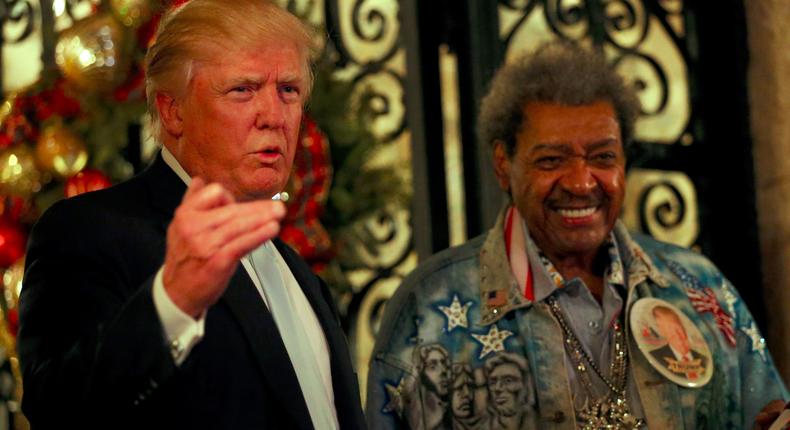US President-elect Donald Trump with boxing promoter Don King outside the Mar-a-lago Club in Palm Beach, Florida, on Wednesday.