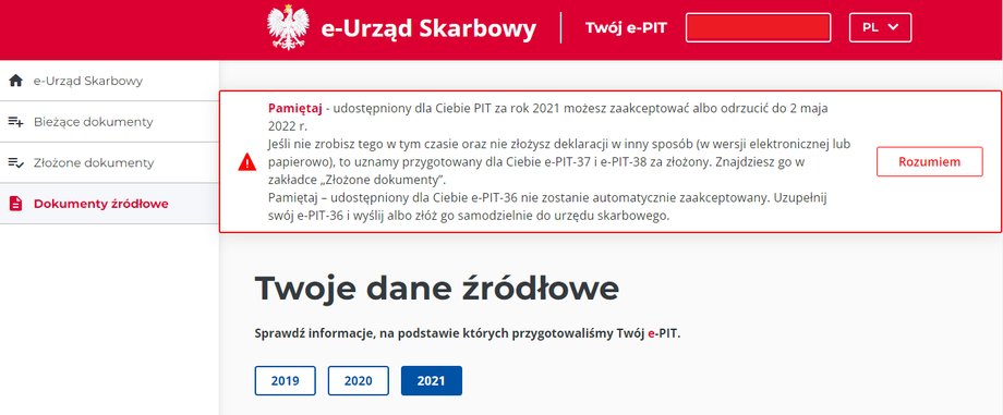 W e-Urzędzie Skarbowym można znaleźć wszystkie dokumenty źródłowe, na podstawie których urzędnik sporządził nasze zeznanie podatkowe. Mowa tu głównie o formularzach PIT-11, wystawionych przez każdego z pracodawców lub zleceniodawców.