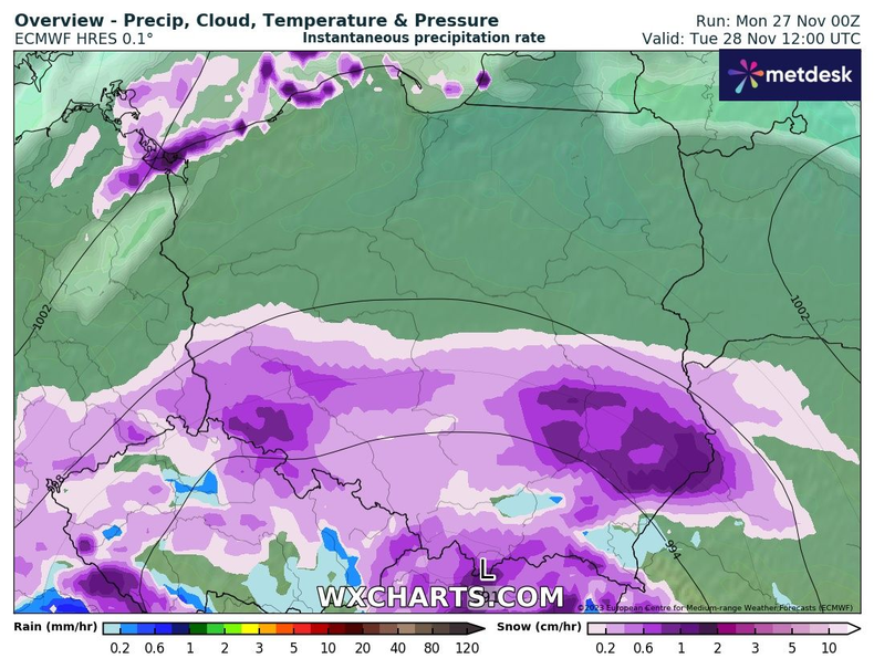 Najwięcej śniegu spadnie dziś na południu