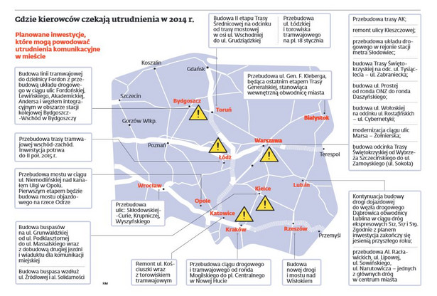 Gdzie kierowców czekają utrudnienia w 2014 r.