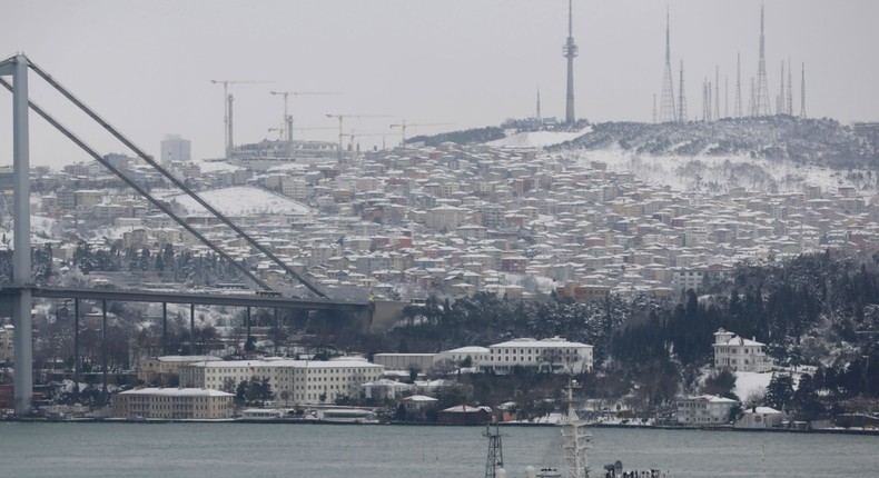 Russian Black Sea Fleet Intelligence vessel SSV-201 Priazovye crosses the Bosphorus on its way to the Mediterranean sea, in Istanbul February 19, 2015.REUTERS/Murad Sezer