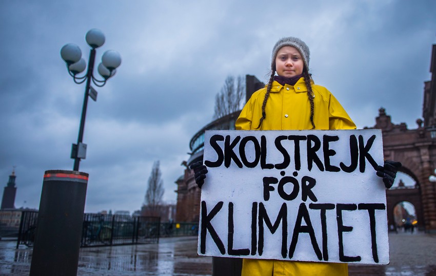 Švedska aktivistkinja Greta Tunberg na klimatskom protestu u Stokholmu u novembru 2018.