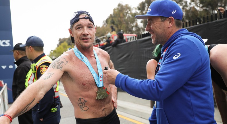 Diplo is interviewed after finishing the LA Marathon on March 19.Meg Oliphant / Stringer/Getty Images