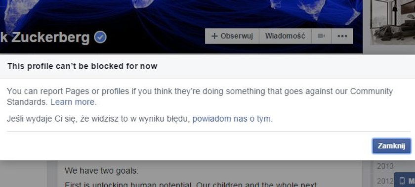 Zablokuj Marka Zuckerberga na Facebooku i zobacz co się stanie!
