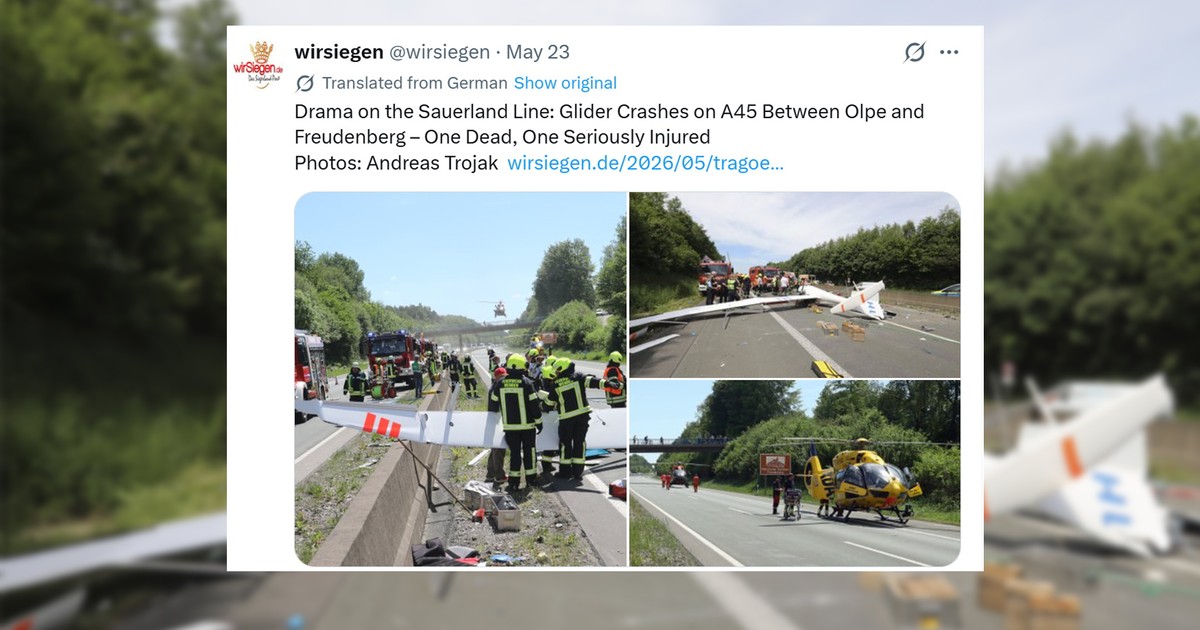 Tragiczny wypadek motoszybowca na niemieckiej autostradzie A45