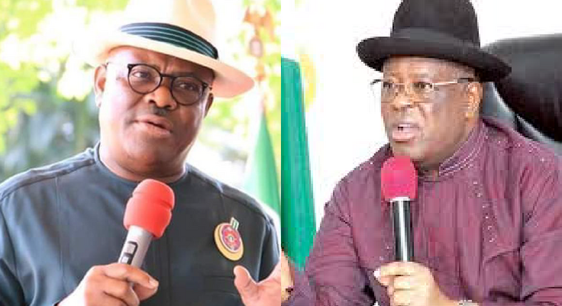 Governor of Rivers Nyesom Wike (Left) and Governor of Ebonyi David Umahi (Right) go at each other over party politics