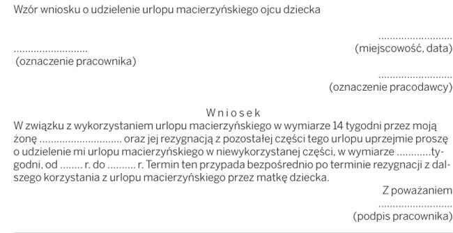 Wzór wniosku o udzielenie urlopu macierzyńskiego ojcu dziecka