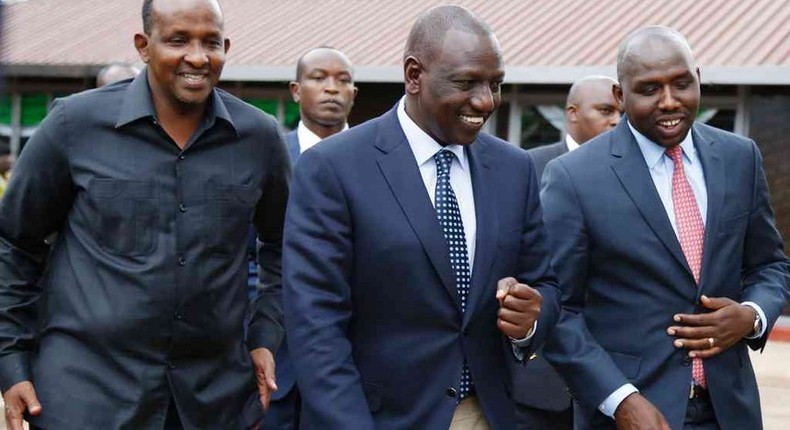 File image of DP William Ruto with Kipchumba Murkomen and Aden Duale. 2022 succession politics is causing jitters within the party