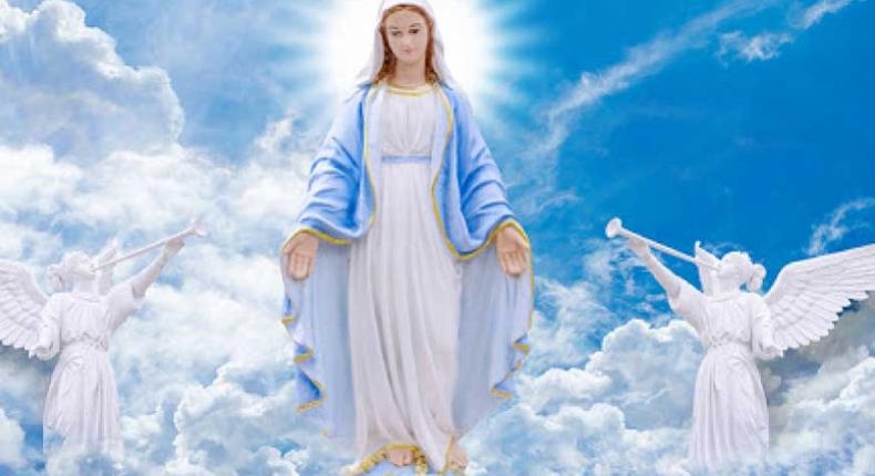 Illustration de la vierge Marie montant au ciel.