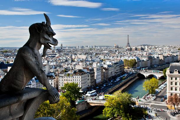 Paris panorama, France. View on Eiffel Tower and Seine river from Notre Dame 