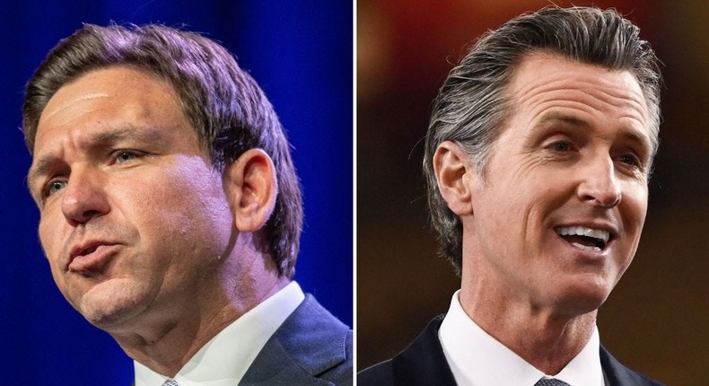 Florida Gov. Ron DeSantis (left) and California Gov. Gavin Newsom (right).Patrick T. Fallon/AFP via Getty Images; Sergio Flores/AFP via Getty Images