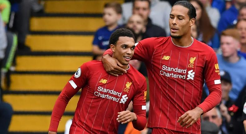 Liverpool's Trent Alexander-Arnold (L) opened the scoring with a rocket at Chelsea