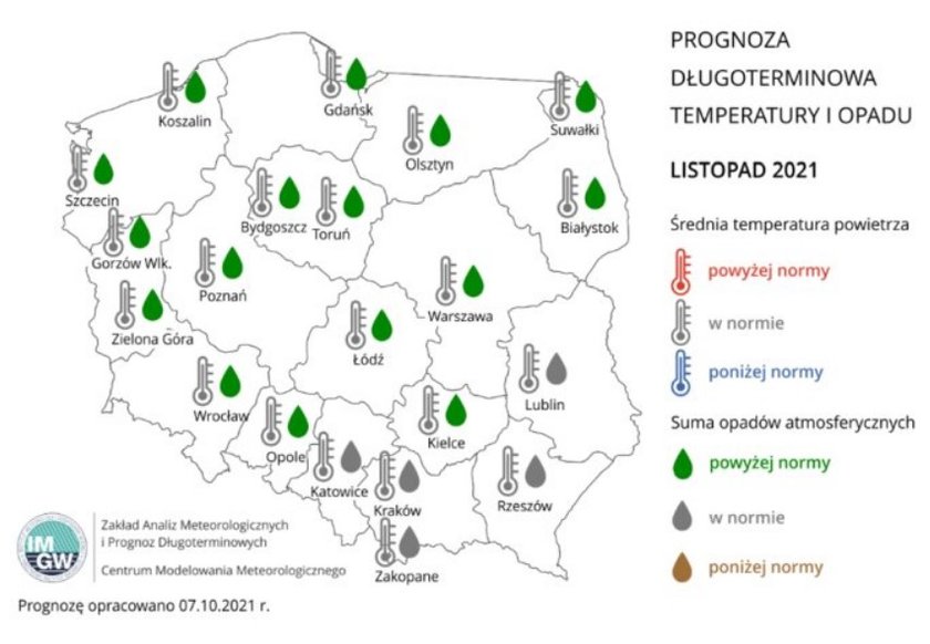 IMGW - pogoda na listopad 2021