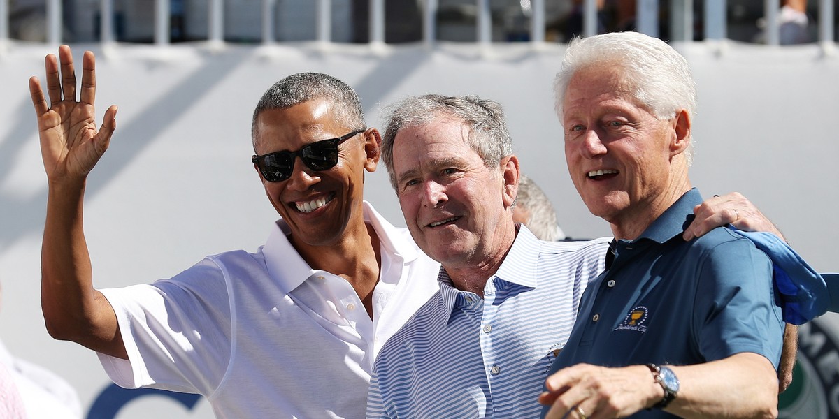 Obama, Bush, and Clinton reunited to help tee off the Presidents Cup — and the photos are great