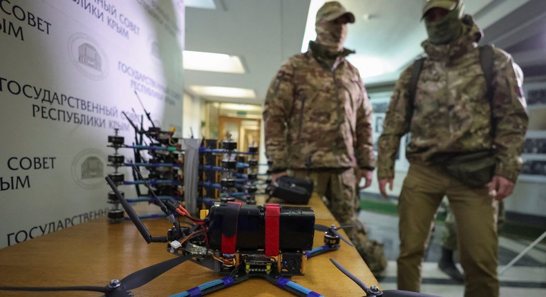 Russian servicemen receive combat FPV-drones in Simferopol.ALEXEY PAVLISHAK