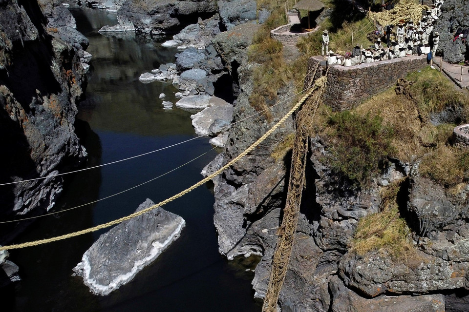 Coroczny remont historycznego inkaskiego mostu linowego Q’eswachaka