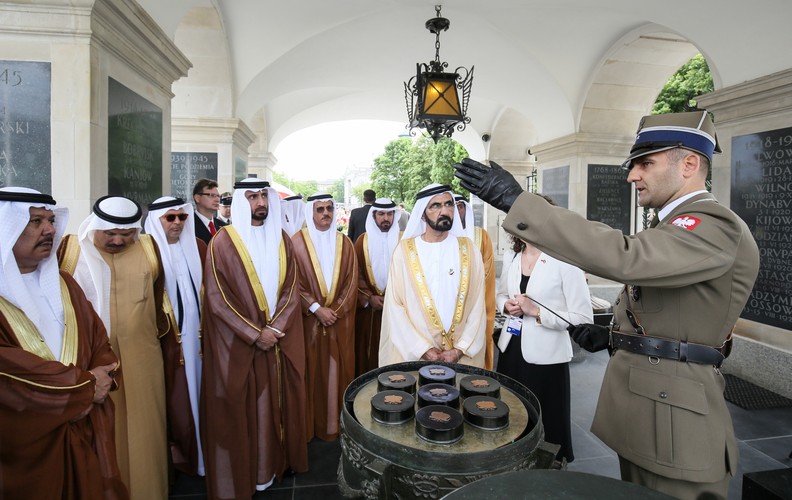 Wiceprezydent i premier Zjednoczonych Emiratów Arabskich emir Dubaju szejk Mohammed bin Rashid Al-Maktoum z wizytą w Polsce