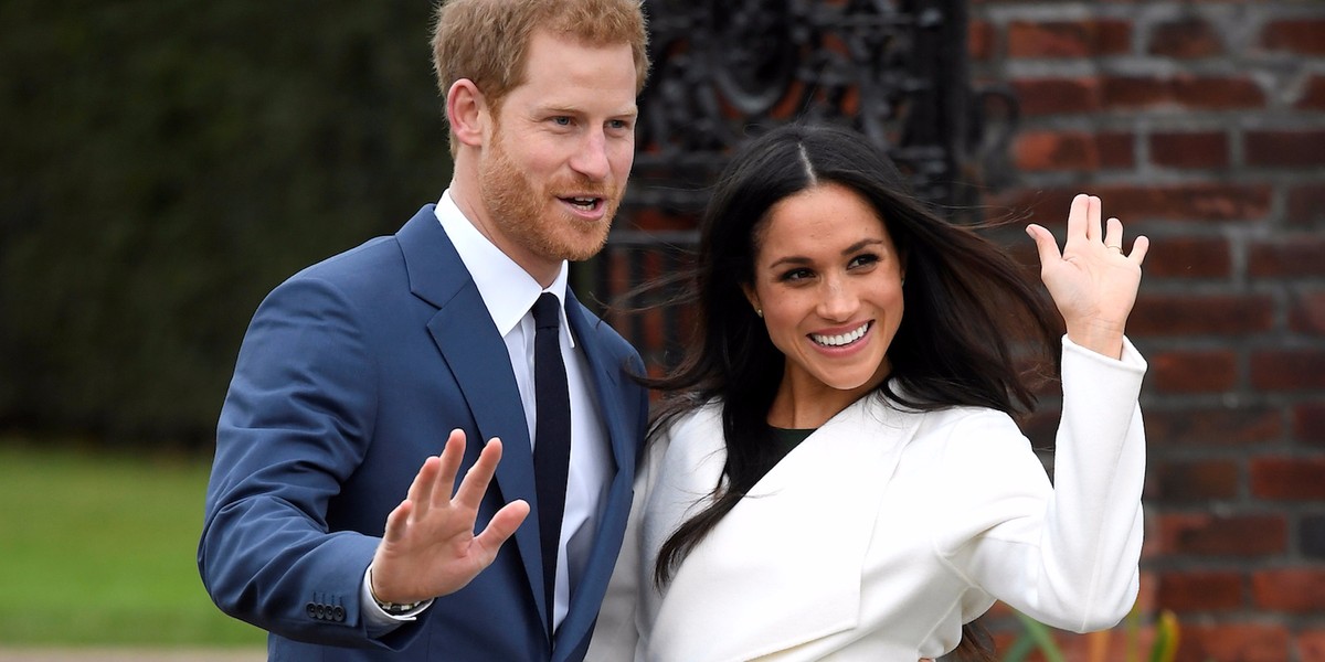 Prince Harry and Meghan Markle announce their engagement outside Kensington Palace on Monday.