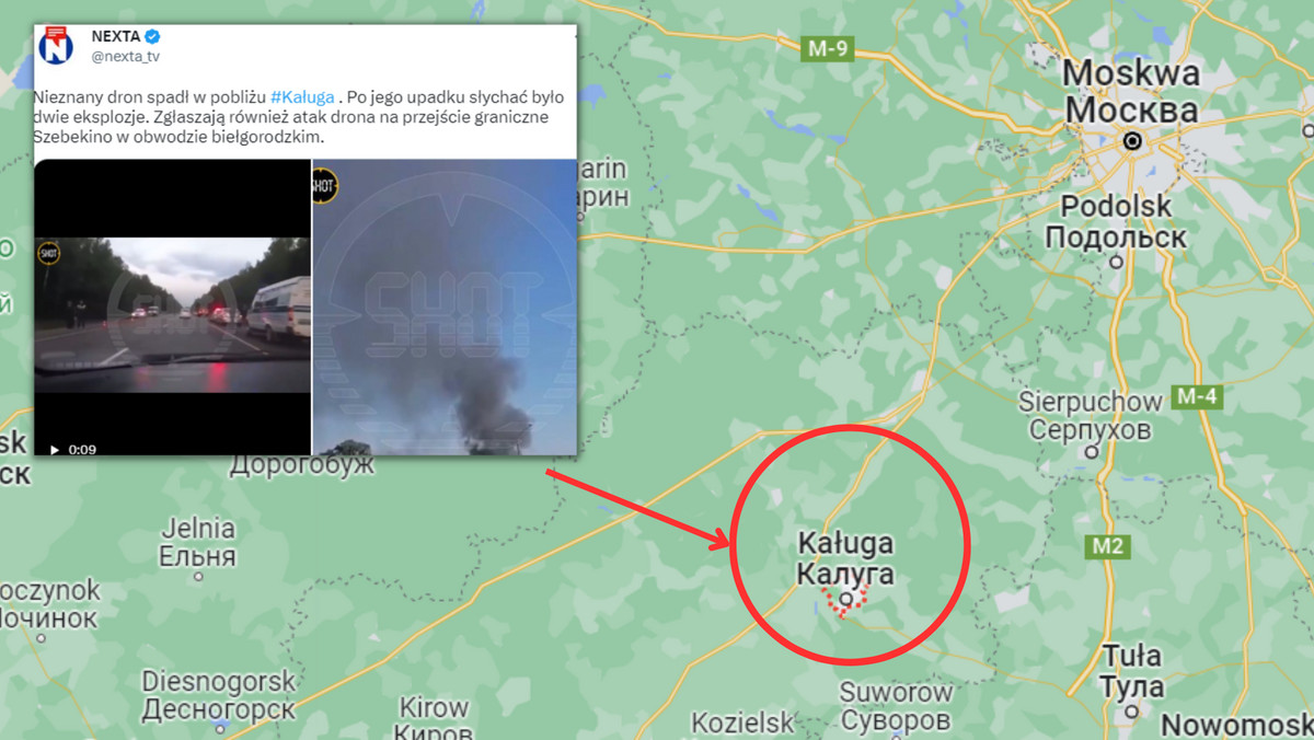 Nieznany dron spadł w pobliżu Kaługi w Rosji. Słychać było dwie eksplozje