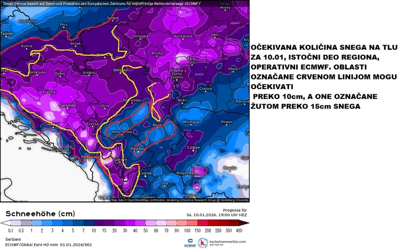 Mapa snega za 10. januar