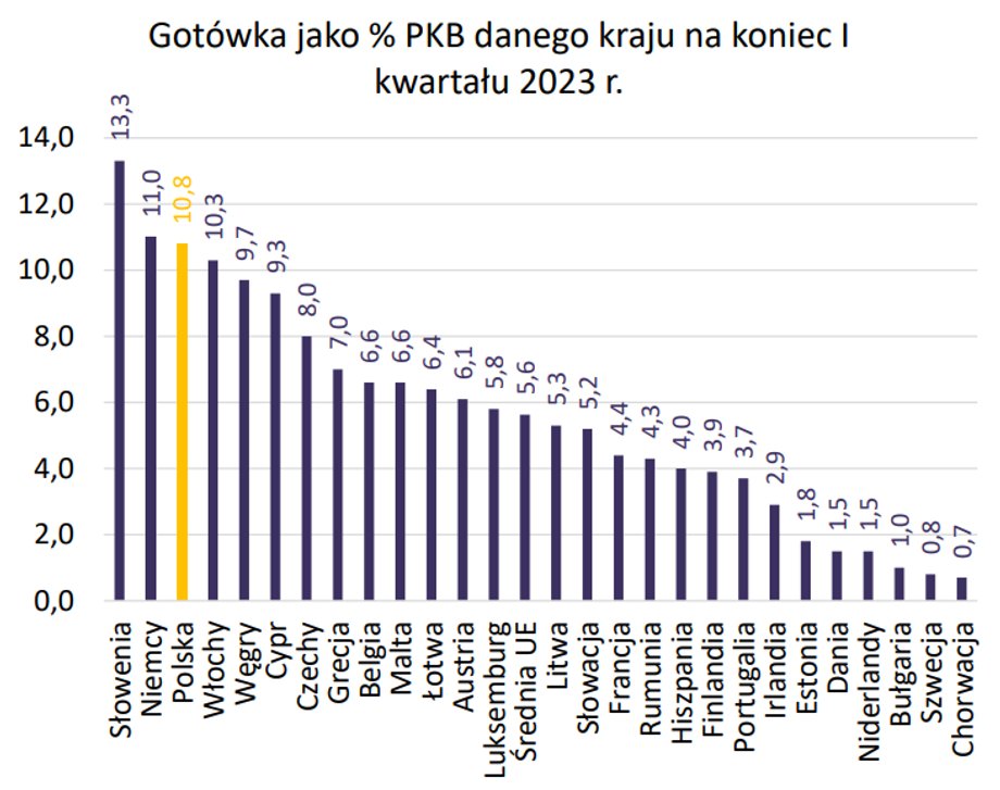 Polska jest w trójce krajów UE z największym udziałem gotówki w PKB