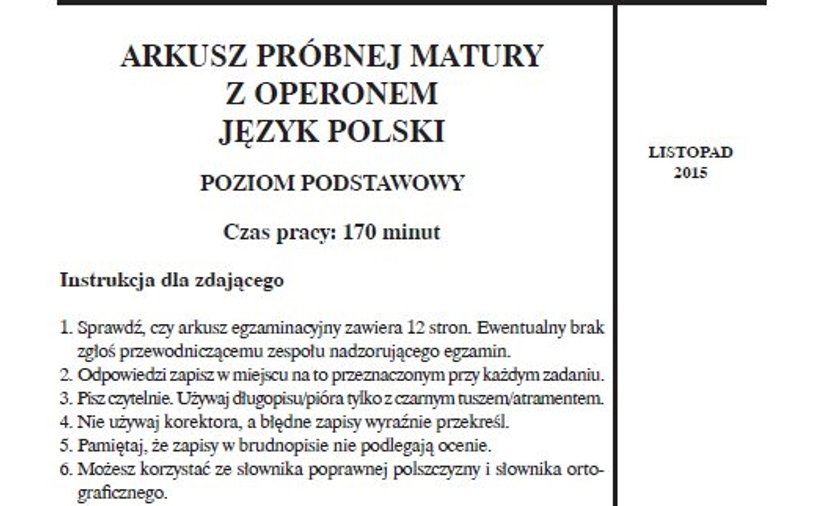 Próbna matura 2015 OPERON. Język polski. ODPOWIEDZI