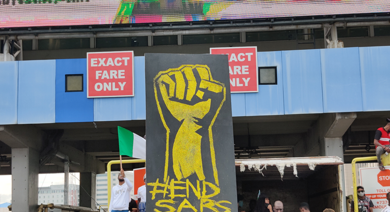 #EndSARS protesters at the Lekki Toll Gate, Lagos