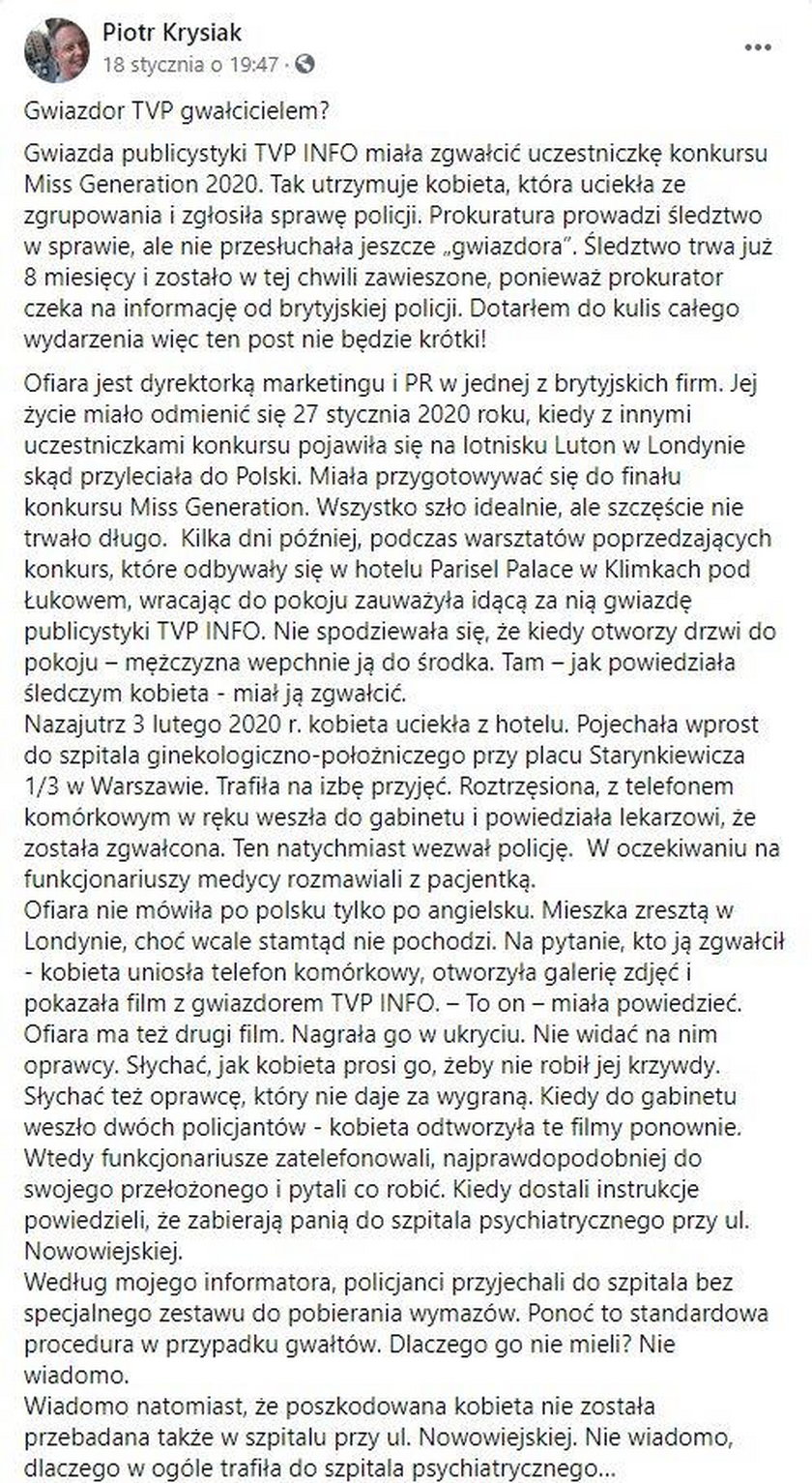 Jarosław Jakimowicz wydał oświadczenie w sprawie gwałtu na wyborach miss