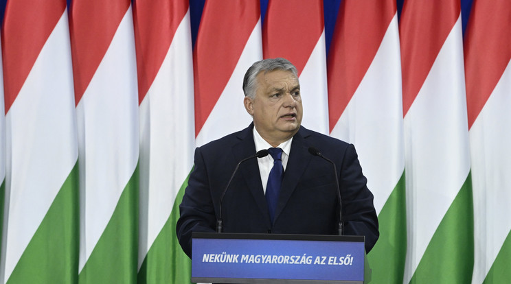 Orbán Viktor miniszterelnök évértékelő beszédét tartotta a Várkert Bazárban 2024. február 17-én / Fotó: MTI/Koszticsák Szilárd