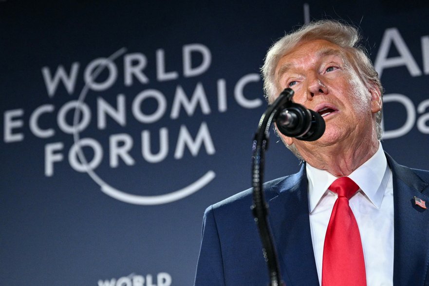 Prezydent USA Donald Trump na spotkaniu z liderami biznesu w Davos, 21 stycznia 2026 r.