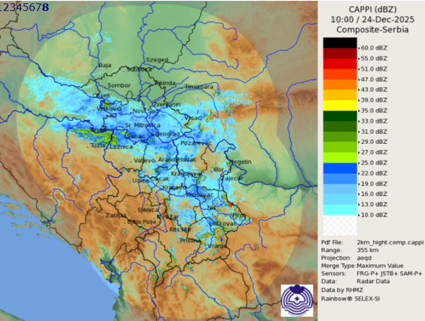 Radarski snimci snega nad Srbijom