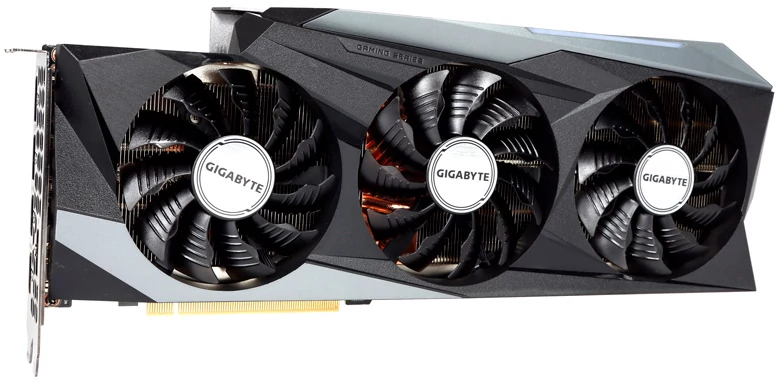 Gigabyte GeForce RTX 3090 Gaming OC 24G – układ chłodzenia wyposażony jest w trzy wentylatory; pierwszy ma 80 mm średnicy, dwa pozostałe 90 mm