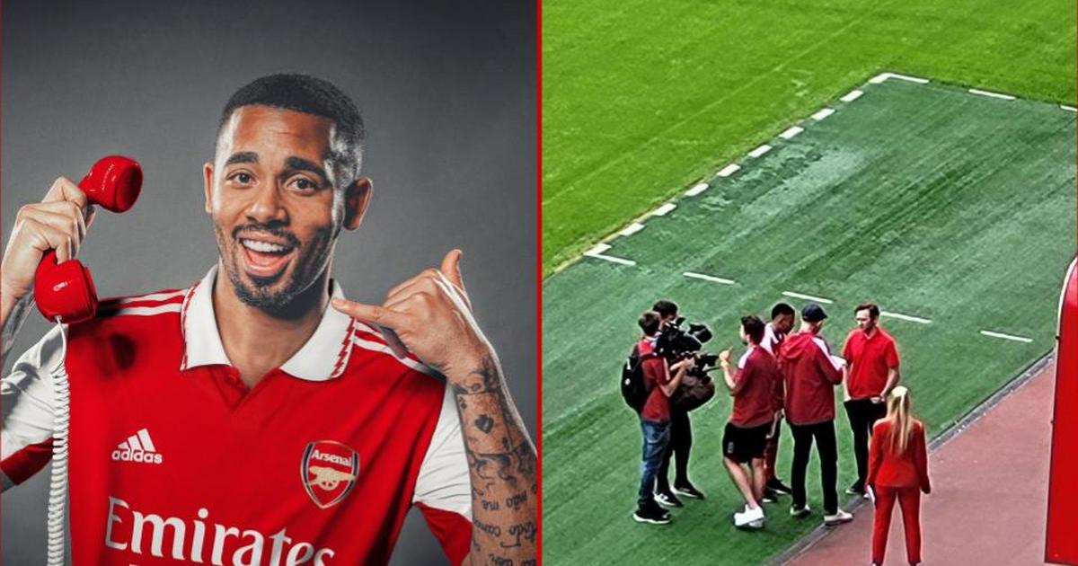 Arsenal signing Gabriel Jesus spotted on Emirates pitch wearing no