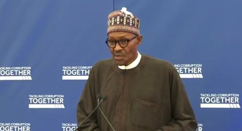 President Muhammadu Buhari speaks at the Commonwealth Tackling Corruption Together Conference in the United Kingdom on May 11, 2016.