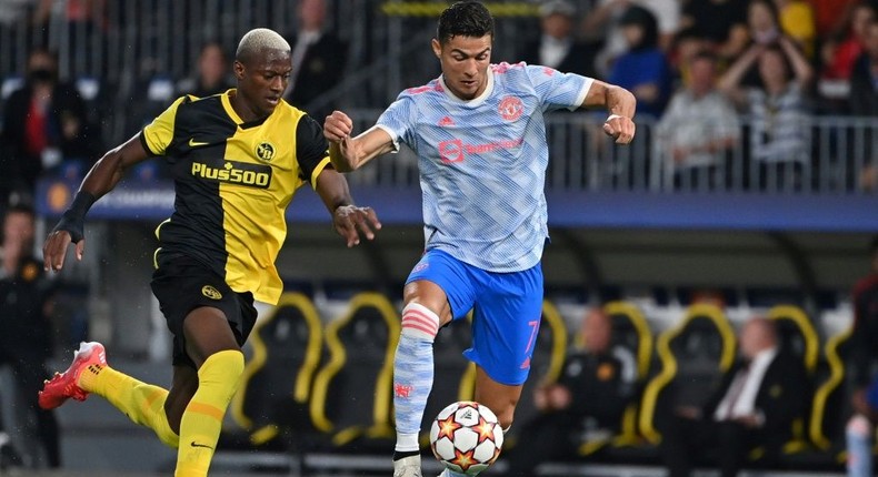 Cristiano Ronaldo battles with Mohamed Ali Camara during Manchester United's defeat against Young Boys Creator: Fabrice COFFRINI