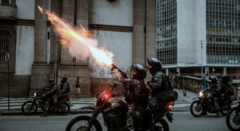 Police in Brazil used tear gas after a peaceful protest by several thousand in central Rio turned violent