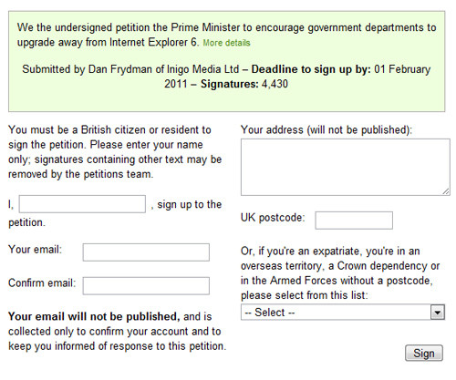 Tak wygląda wniosek, który muszą wypełnić brytyjscy obywatele, aby podpisać się pod petycją 