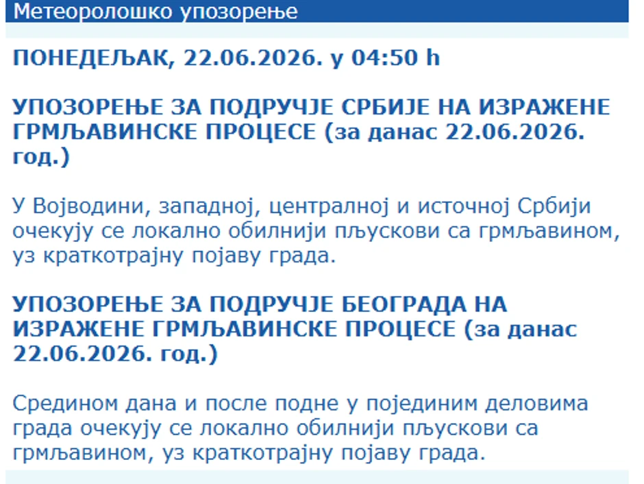 Upozorenje RHMZ