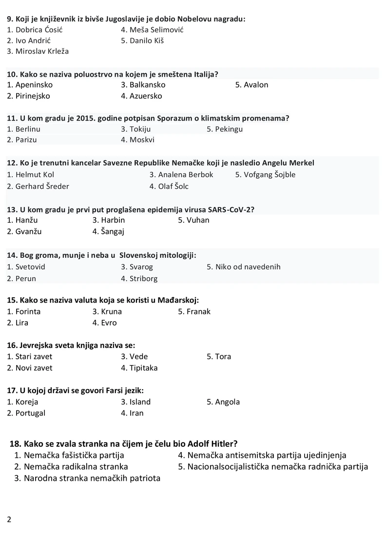 Test opšte informisanosti