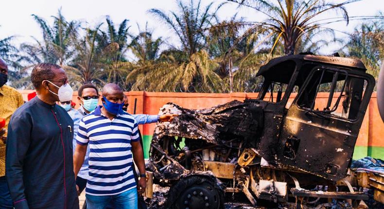 Gov Okowa of Delta visits scene of Agbor gas explosion on Saturday, January 23, 2021