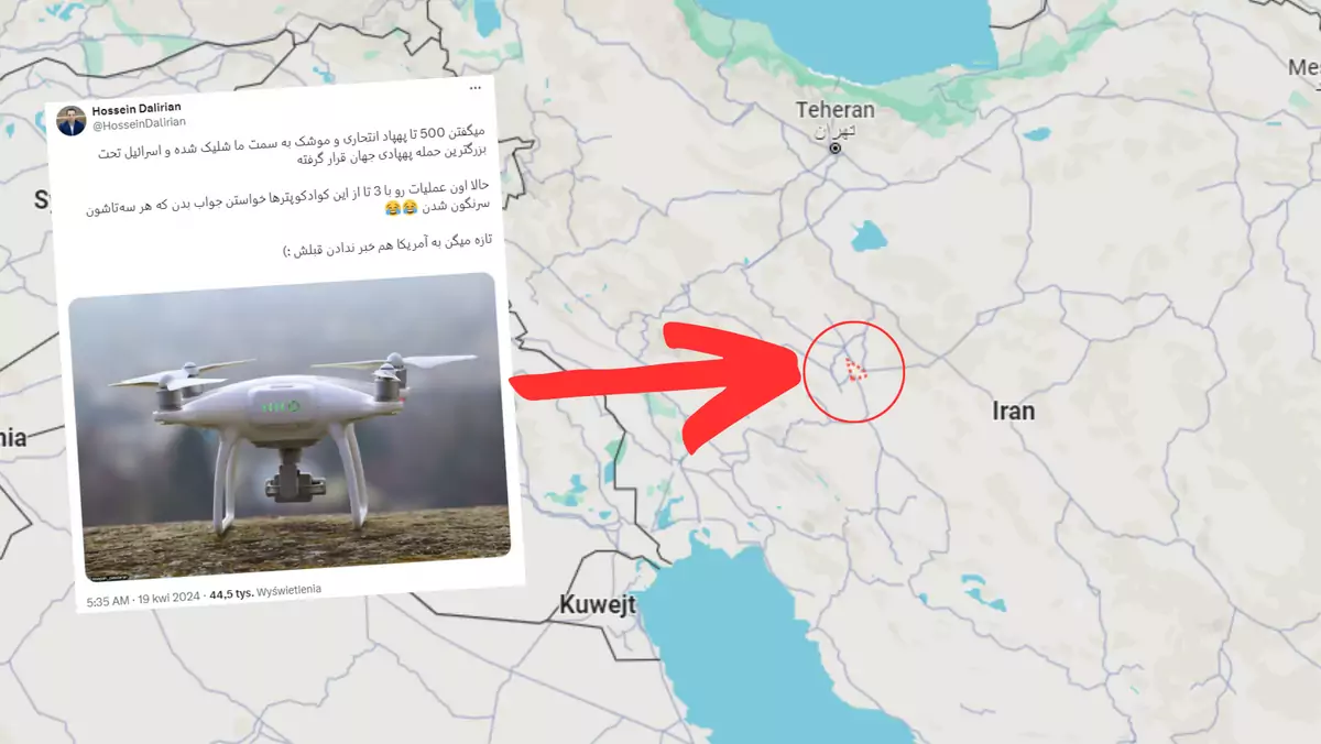 Atak Izraela na Iran. W Isfahan miały uderzyć drony typu quadcopter (screen: HosseinDalirian/X)