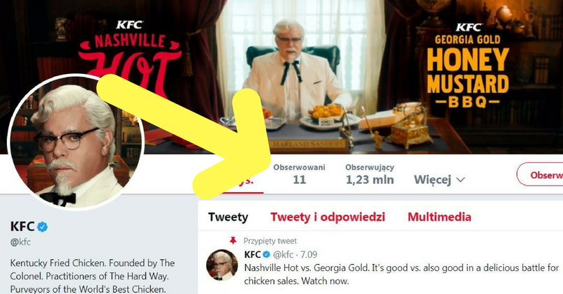 KFC na Twitterze śledzi konta tylko 11 osób